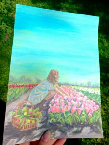 picking tulips painting by Zonne vaarwater